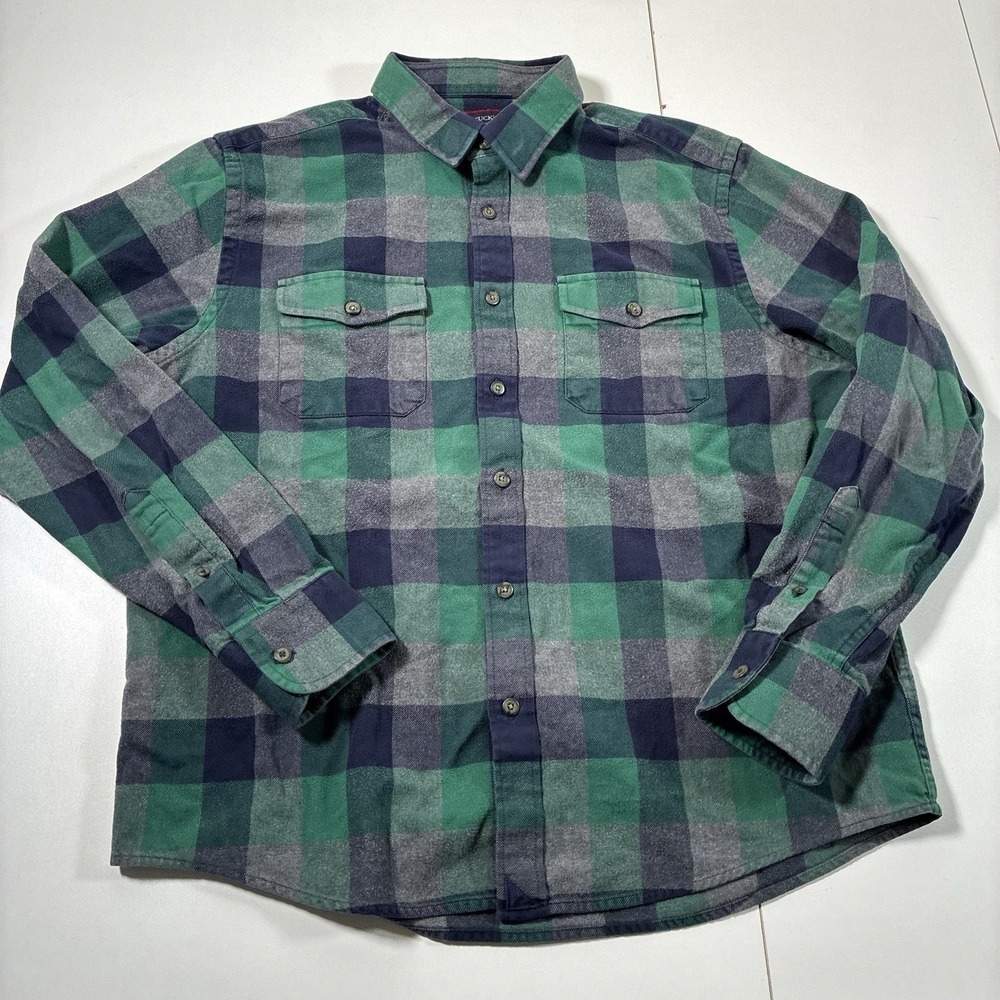 UNTUCKit Flannel Shirt Large Green Plaid Capannelle Cotton Button Down - Picture 2 of 8